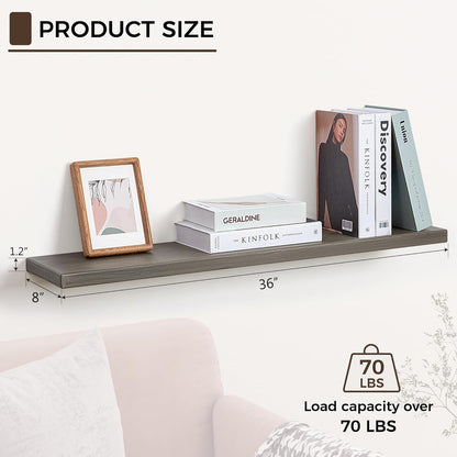 ShelfLoft 8"D x 1.2"H Grey Rustic American Ash Wood Floating Shelves