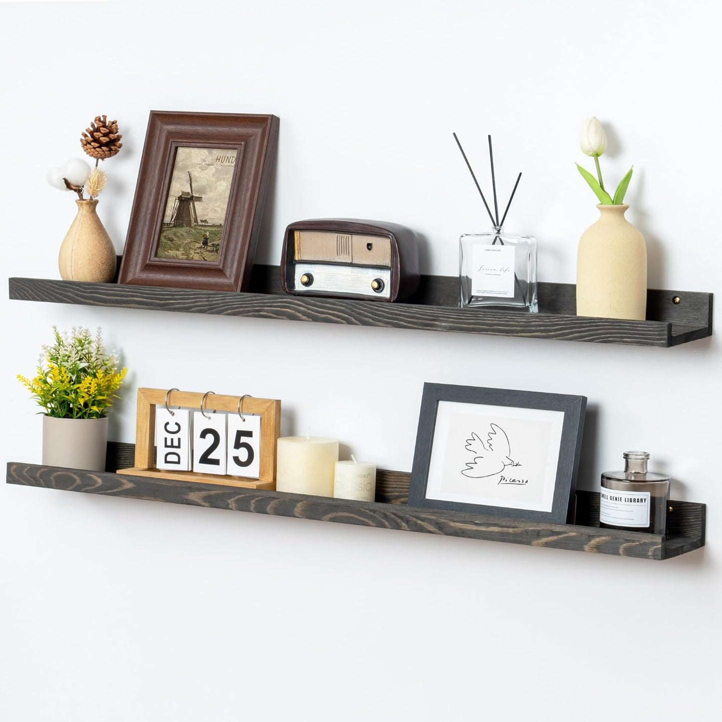 ShelfLoft 5.5 Inch Deep Pine Wood Picture Ledge Shelf Wall Shelves with Lip