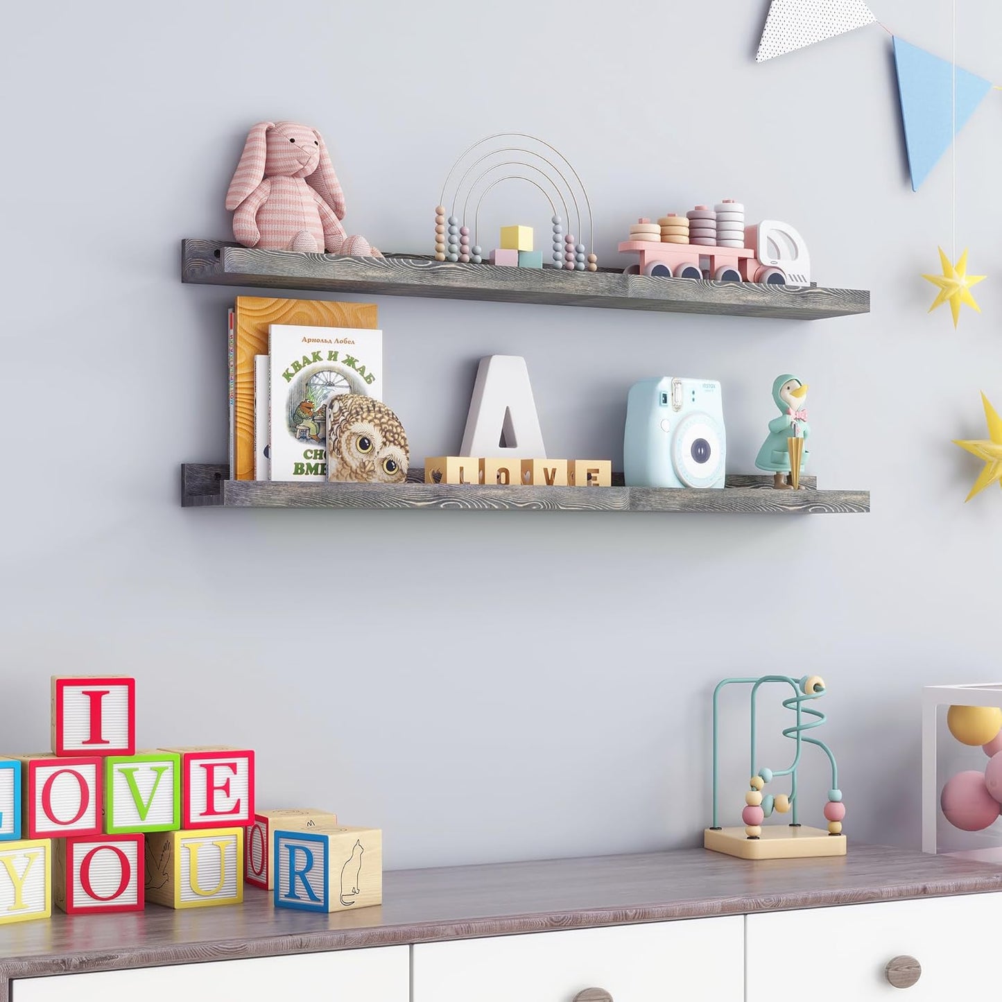 ShelfLoft 36" Wide x 5" Deep Pine Wood Picture Ledge Shelf Wall Shelves with Lip, 2 Pack