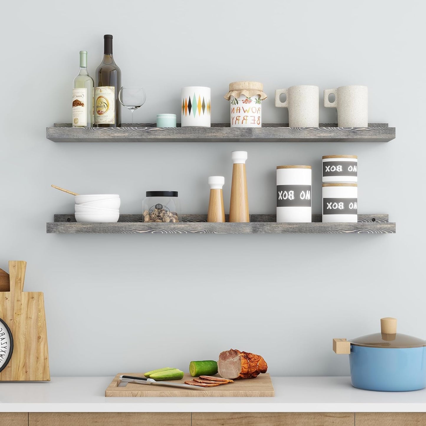 ShelfLoft 36" Wide x 5" Deep Pine Wood Picture Ledge Shelf Wall Shelves with Lip, 2 Pack