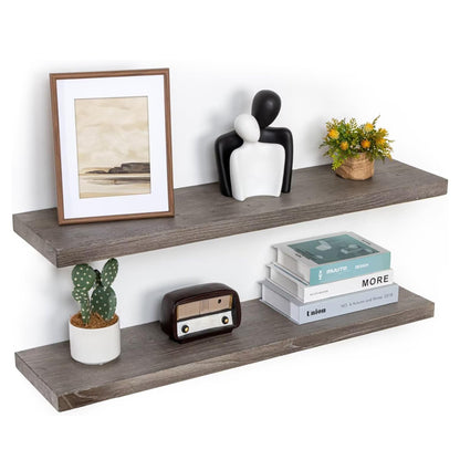 ShelfLoft 36" Wide x 9.3" Deep Flat Edge Reclaimed Old Elm Wood Floating Shelves,2 Pack