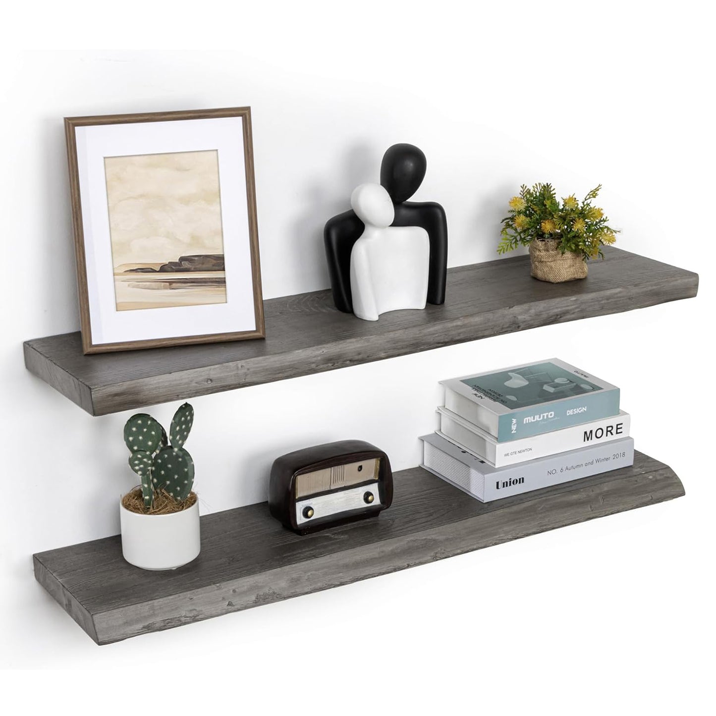 ShelfLoft 9.3"D x 1.4"H Grey Reclaimed Old Elm Wood Floating Shelves for Wall Storage