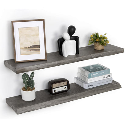 ShelfLoft 36" Wide x 9.3" Deep Live Edge Reclaimed Old Elm Wood Floating Shelves,2 Pack