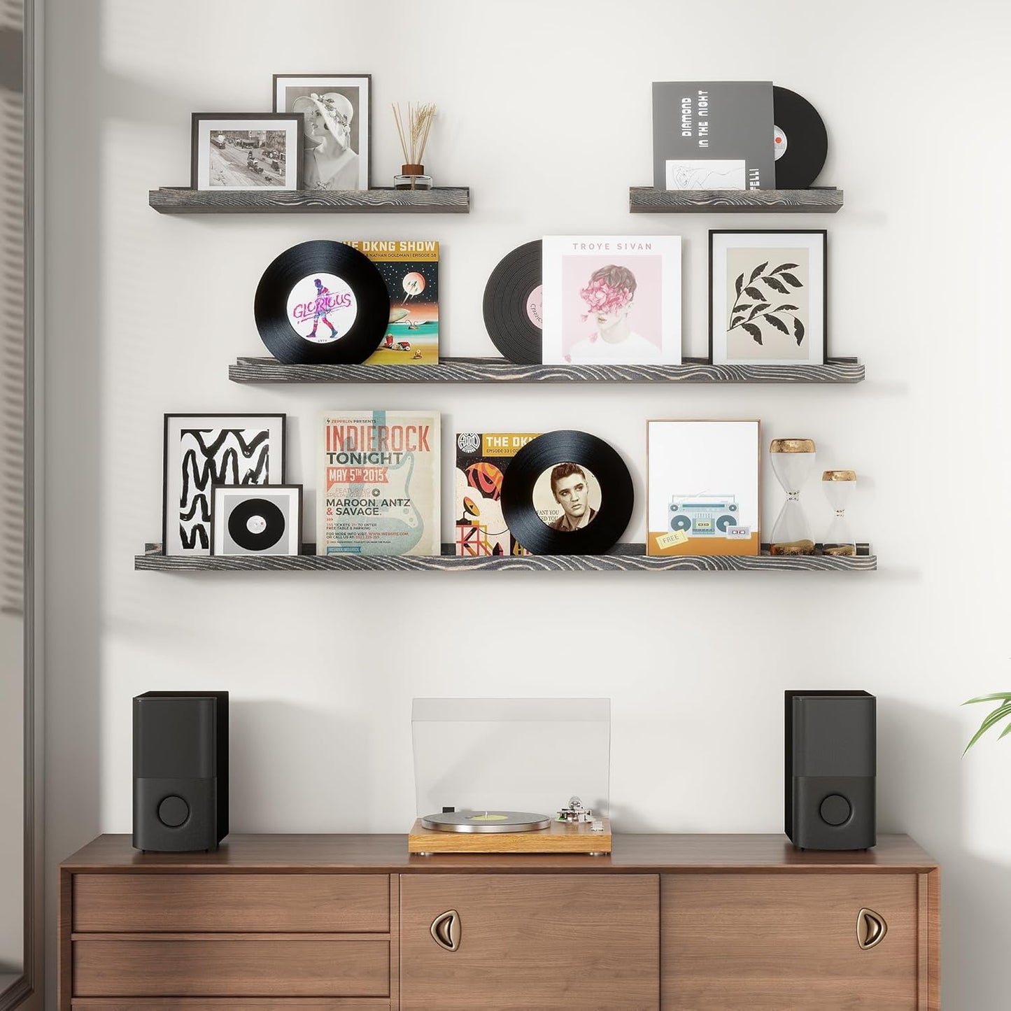 ShelfLoft 36" Wide x 5.5" Deep Pine Wood Picture Ledge Shelf Wall Shelves with Lip, 3 Pack