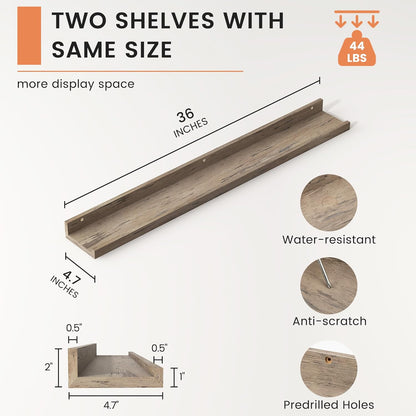 ShelfLoft 4.7"D x 2"H Grey Picture Ledge Floating Shelves