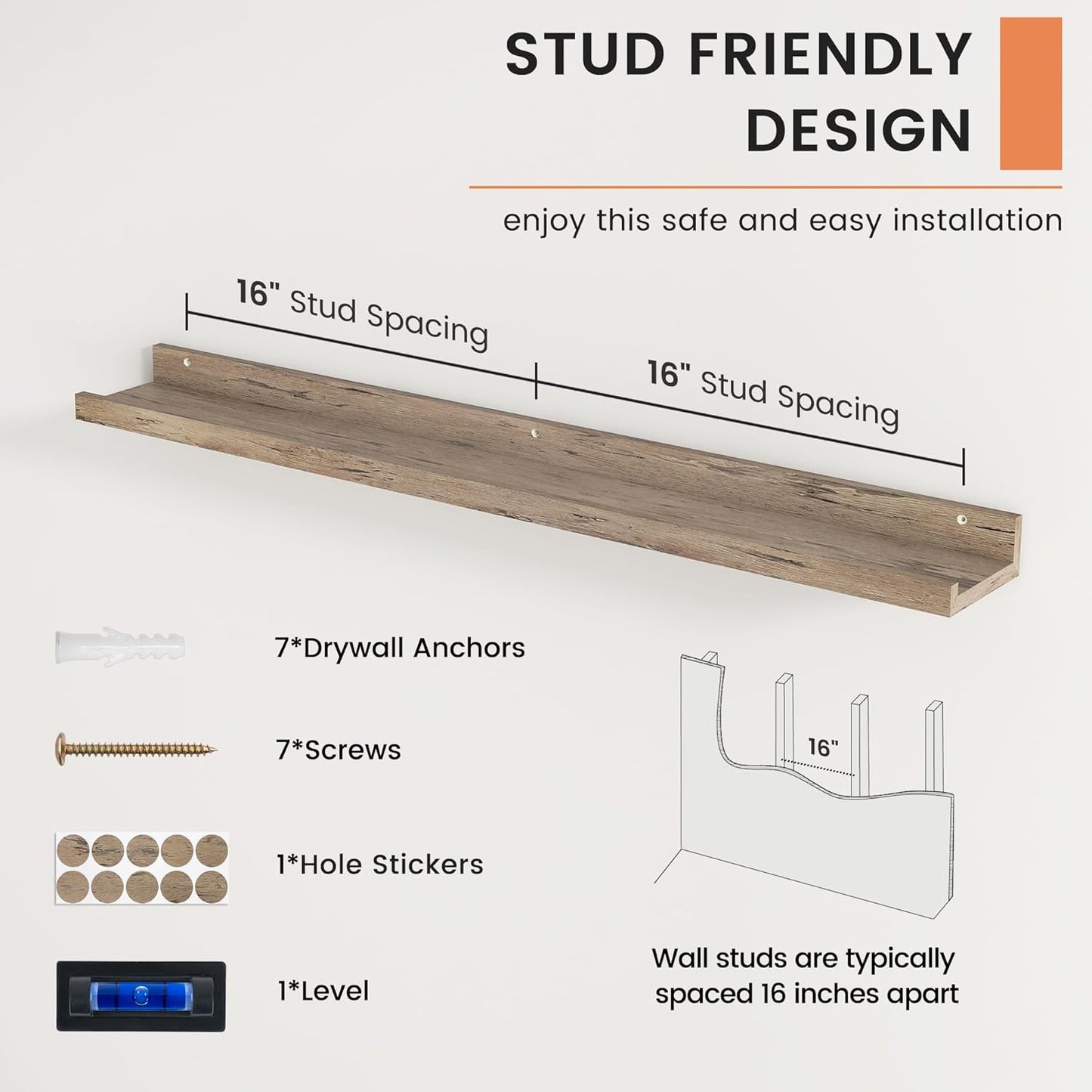 ShelfLoft 4.7"D x 2"H Grey Picture Ledge Floating Shelves