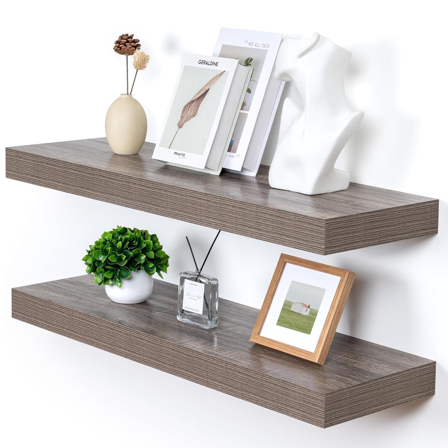 ShelfLoft 11.6"D x 2"H Grey Floating Shelves for Wall Storage