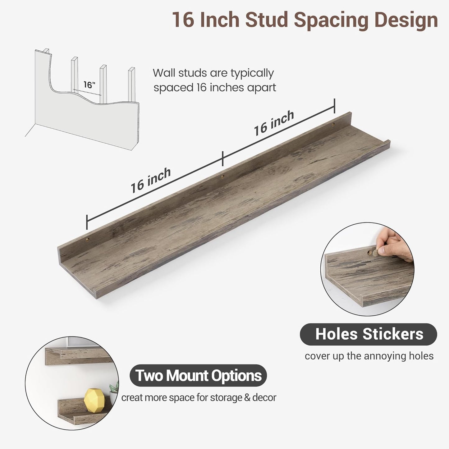 ShelfLoft 36"W x 4.2"D Grey Picture Ledge Shelf Floating Shelves with Lip Set of 3