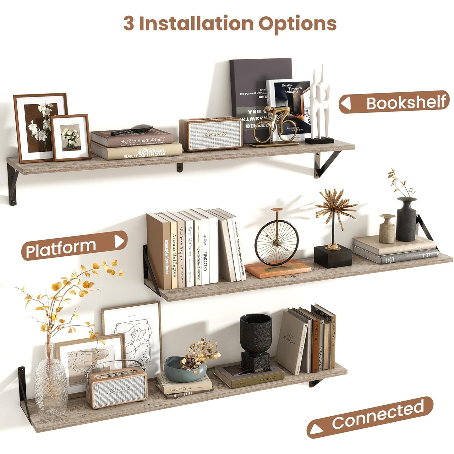 ShelfLoft 39.4" Wide x 8" Deep Wall Mounted Floating Shelves, 2 Pack