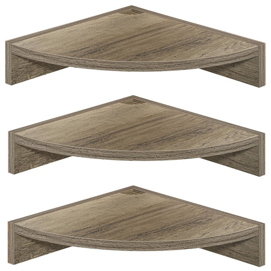 ShelfLoft 11.5" Wide x 3" Deep Grey Wood Floating Corner Shelves,Set of 3