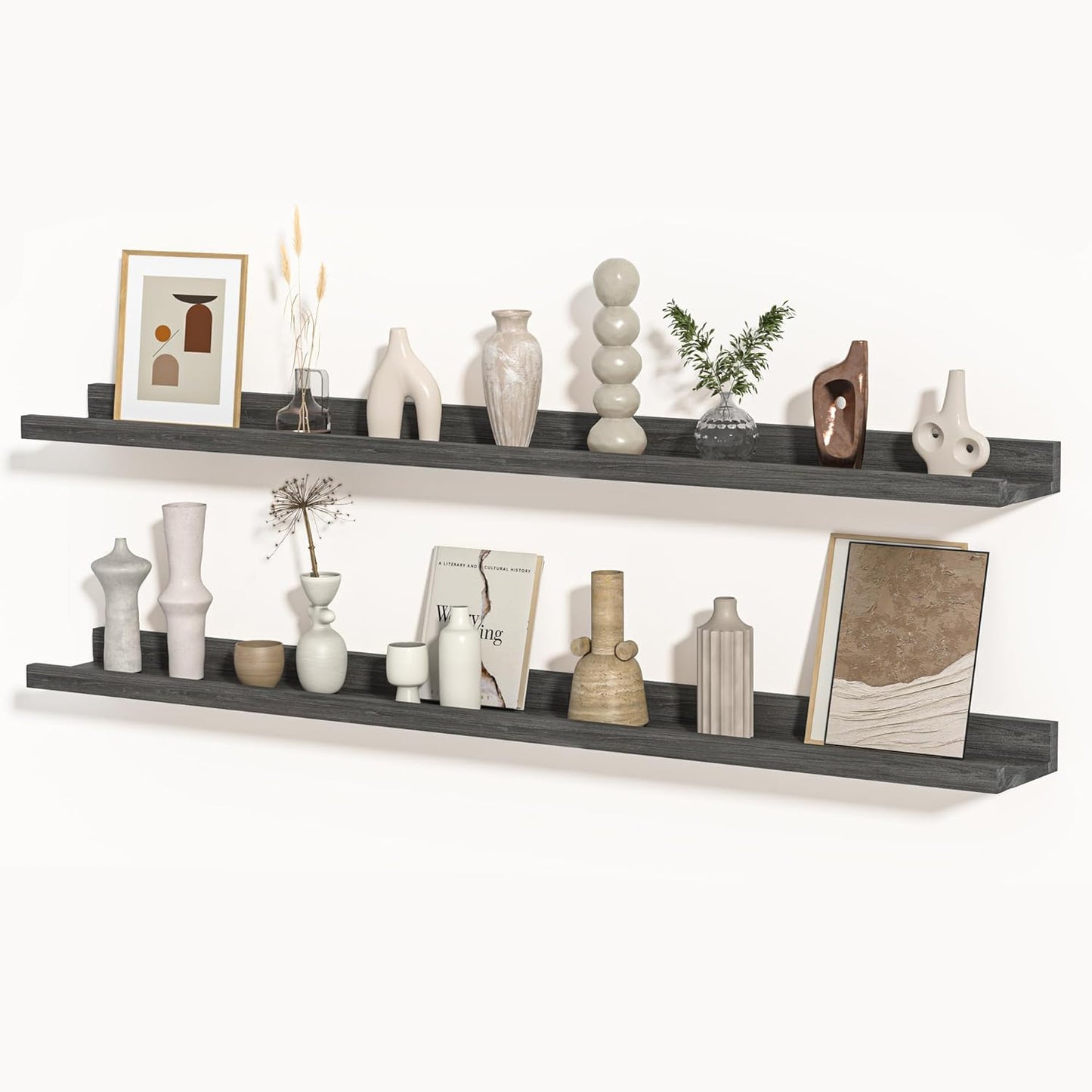 Shelfloft 4.7 Inch Deep Picture Ledge Shelf Rustic Fir Hardwood Floating Wall Shelves with Lip