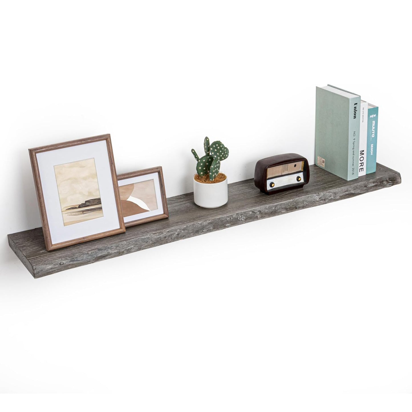 ShelfLoft 48" Wide x 9.3" Deep Live Edge Reclaimed Old Elm Wood Floating Shelves,2 Pack