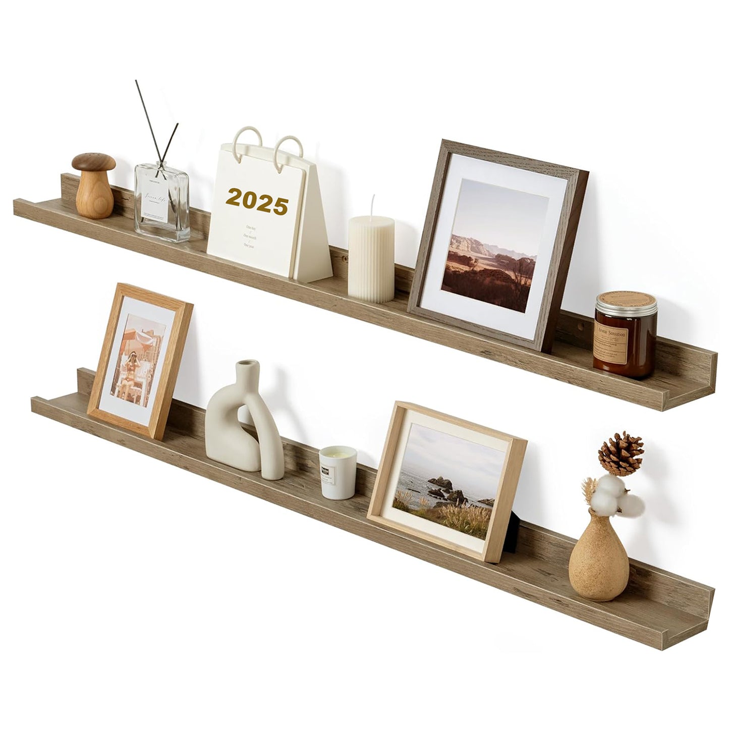 ShelfLoft 48" Wide x 4" Deep Picture Ledge Shelf Wall Display Floating Shelves with Lip, 2 Pack