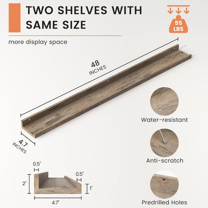 ShelfLoft 4.7"D x 2"H Grey Picture Ledge Floating Shelves