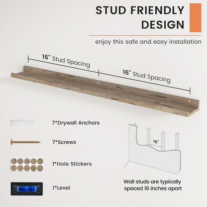 ShelfLoft 4.7"D x 2"H Grey Picture Ledge Floating Shelves