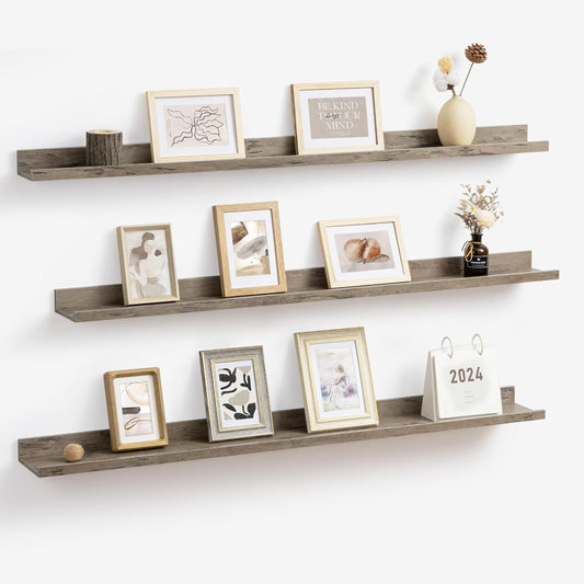 ShelfLoft 48"W x 4.2"D Grey Picture Ledge Shelf Floating Shelves with Lip Set of 3