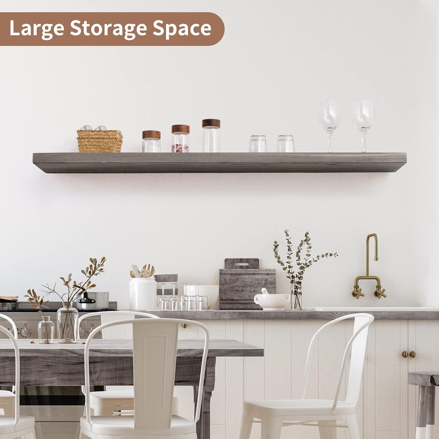 ShelfLoft 8"D x 1.5"H Rustic Grey Solid Elm Wood Wall Shelves for Storage