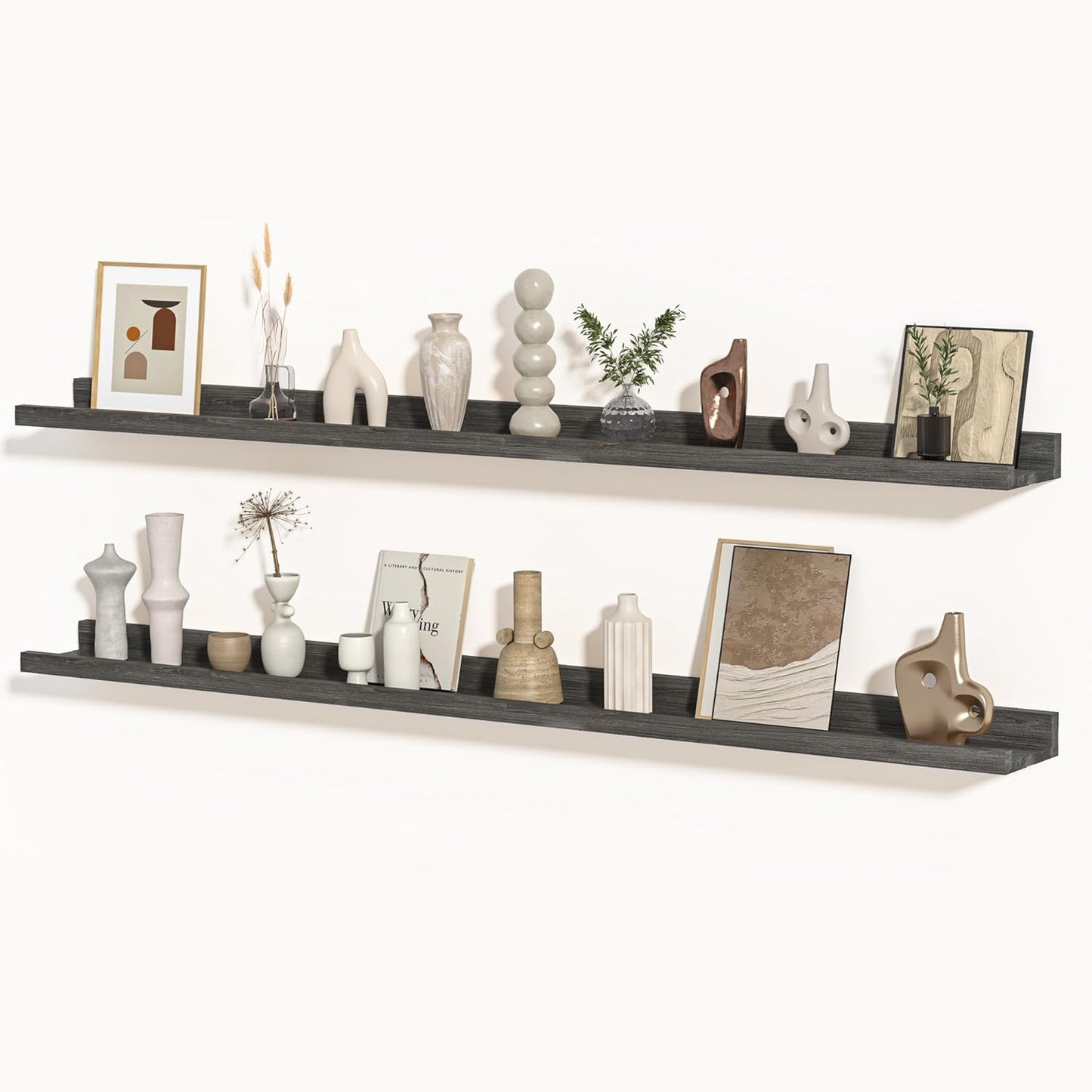 Shelfloft 4.7 Inch Deep Picture Ledge Shelf Rustic Fir Hardwood Floating Wall Shelves with Lip