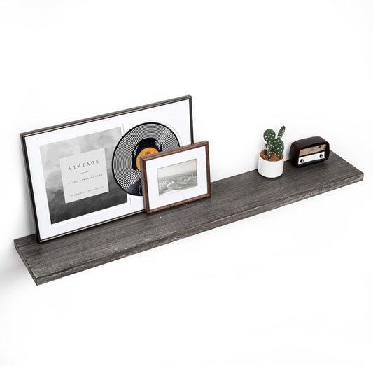 ShelfLoft 55" Wide x 9.3" Deep Flat Edge Reclaimed Old Elm Wood Floating Shelves,2 Pack