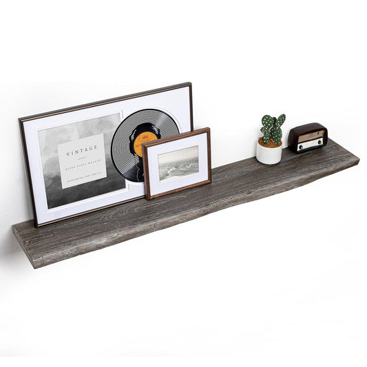 ShelfLoft 55" Wide x 9.3" Deep Live Edge Reclaimed Old Elm Wood Floating Shelves,2 Pack