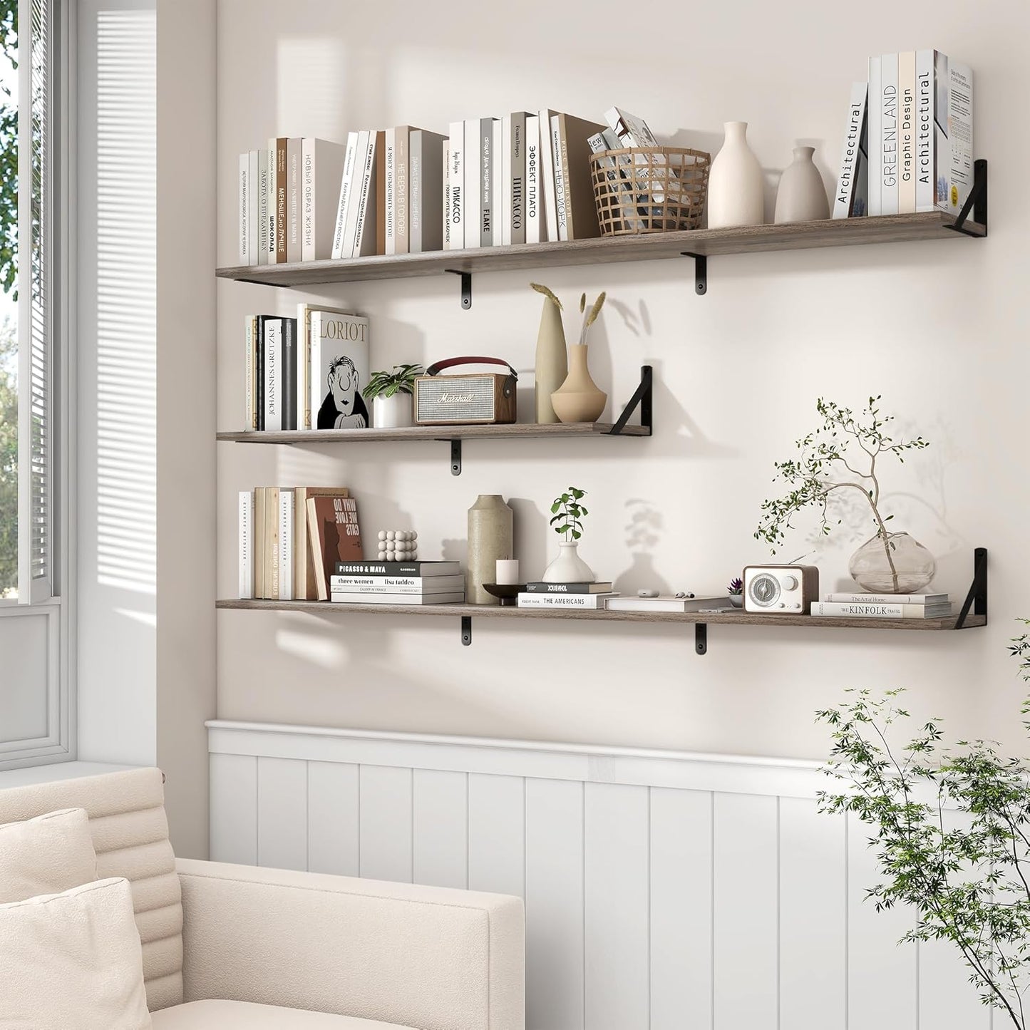 ShelfLoft 55" Wide x 8" Deep Wall Mounted Floating Shelves, 2 Pack