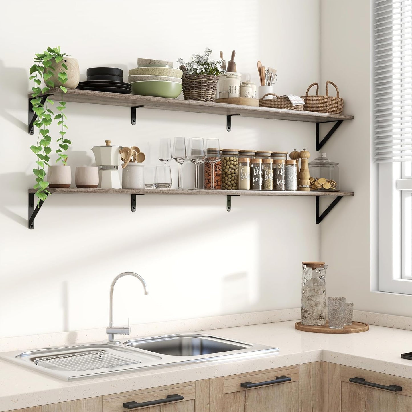 ShelfLoft 55" Wide x 8" Deep Wall Mounted Floating Shelves, 2 Pack