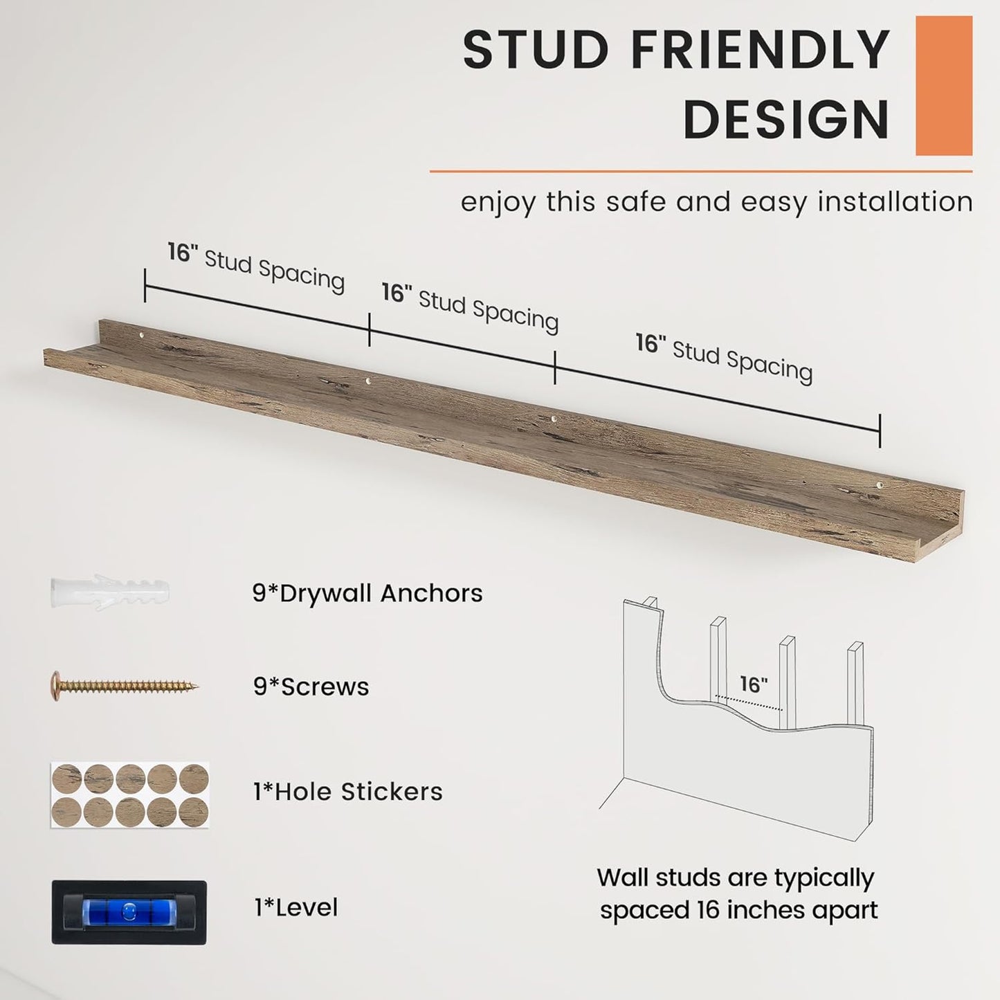 ShelfLoft 4.7"D x 2"H Grey Picture Ledge Floating Shelves