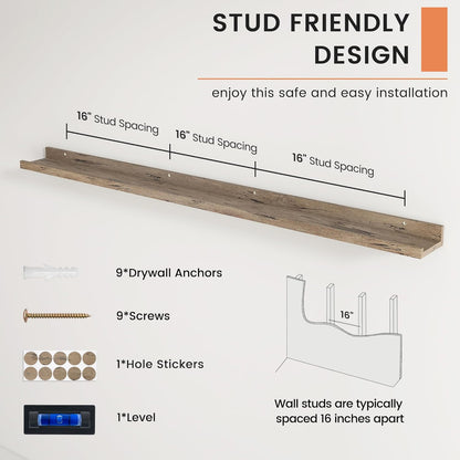 ShelfLoft 4.7"D x 2"H Grey Picture Ledge Floating Shelves