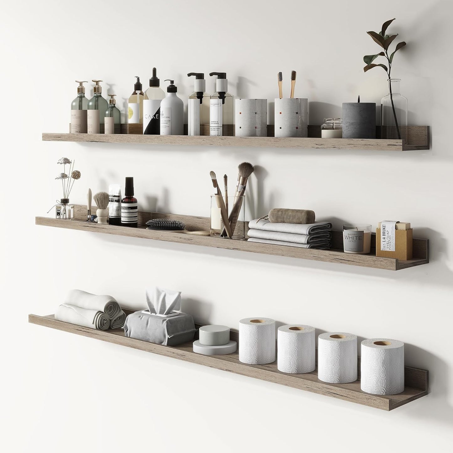 ShelfLoft 5.7 Inch Deep Picture Ledge Shelf Floating Shelves with Lip, Set of 3