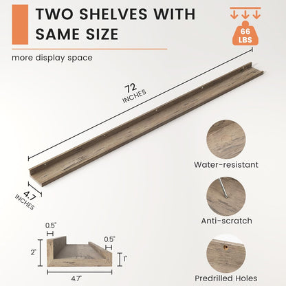 ShelfLoft 4.7"D x 2"H Grey Picture Ledge Floating Shelves