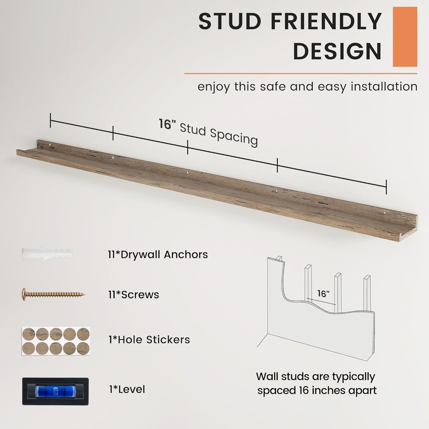 ShelfLoft 4.7"D x 2"H Grey Picture Ledge Floating Shelves