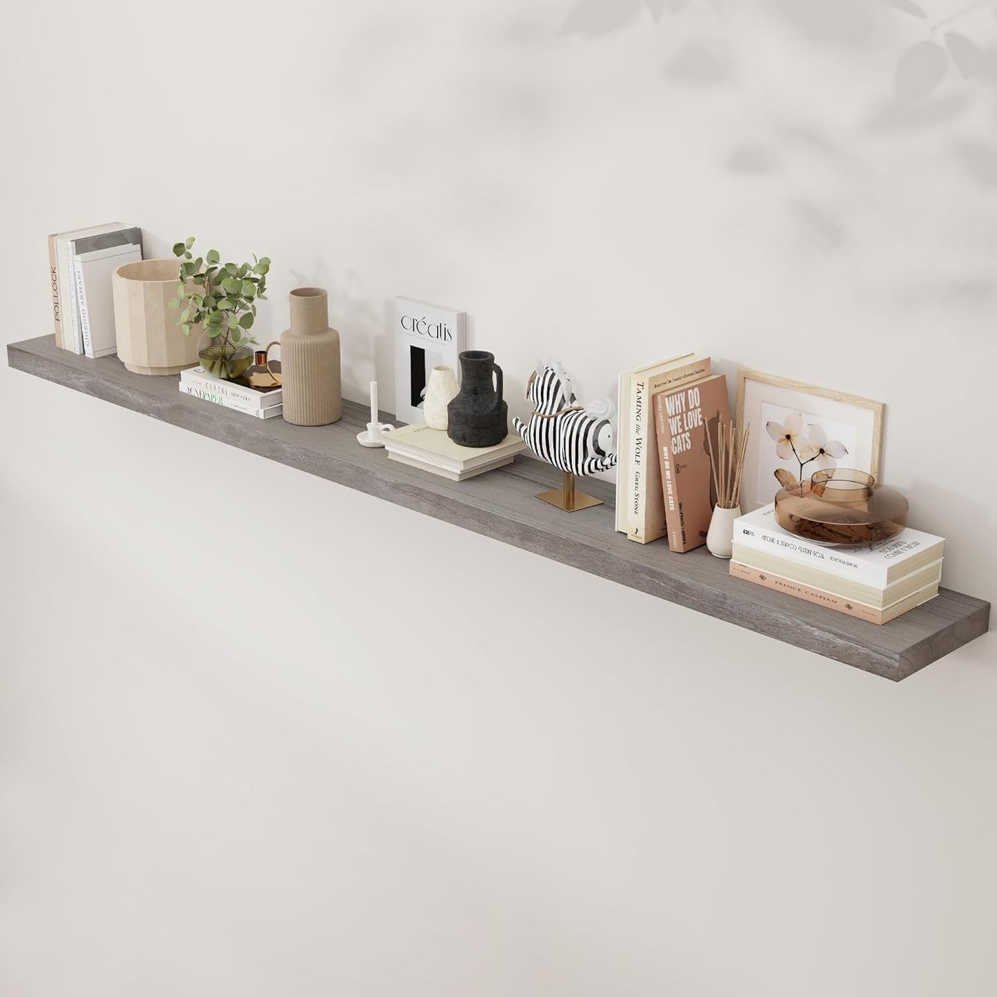 ShelfLoft 8"D x 1.5"H Rustic Grey Solid Elm Wood Wall Shelves for Storage