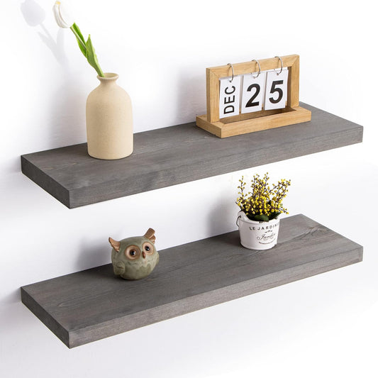 ShelfLoft 8"D x 1.3"H Grey Wash Solid Pine Wood Floating Shelves