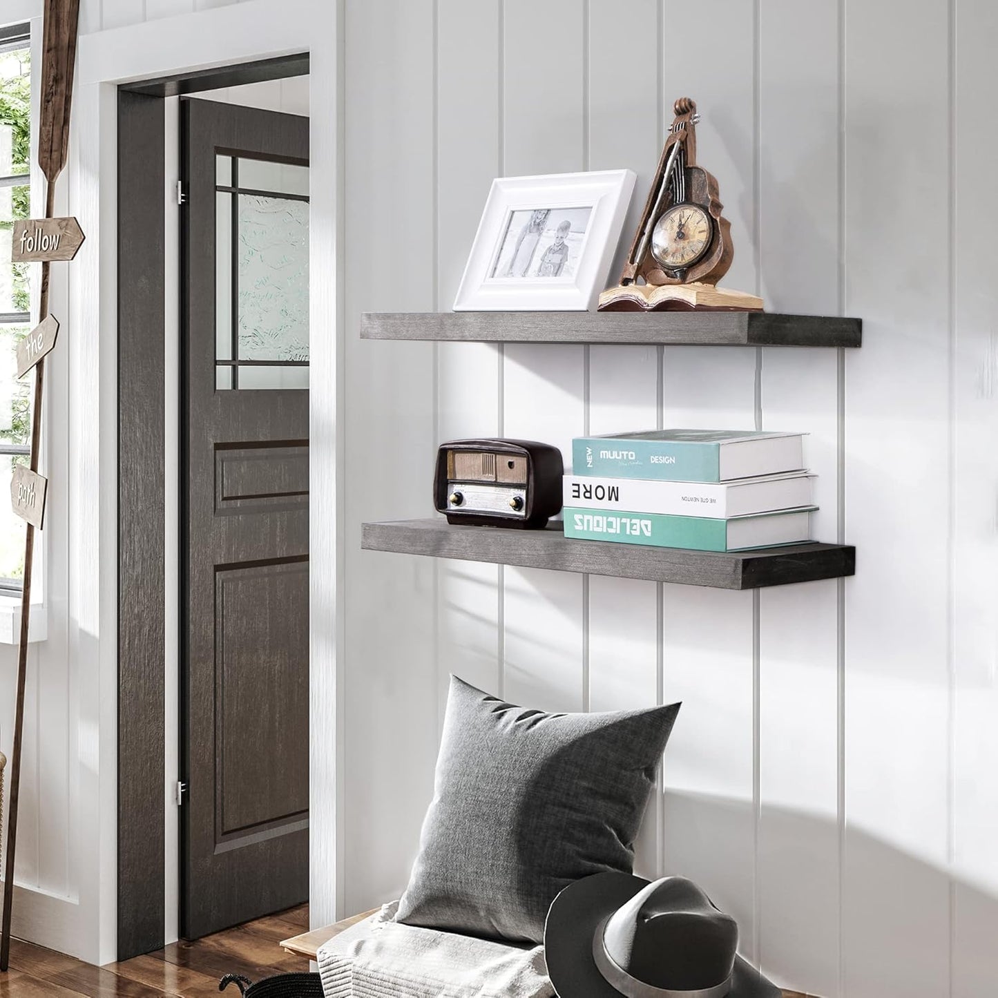 ShelfLoft 8 Inch Deep Solid Pine Wood Floating Shelves