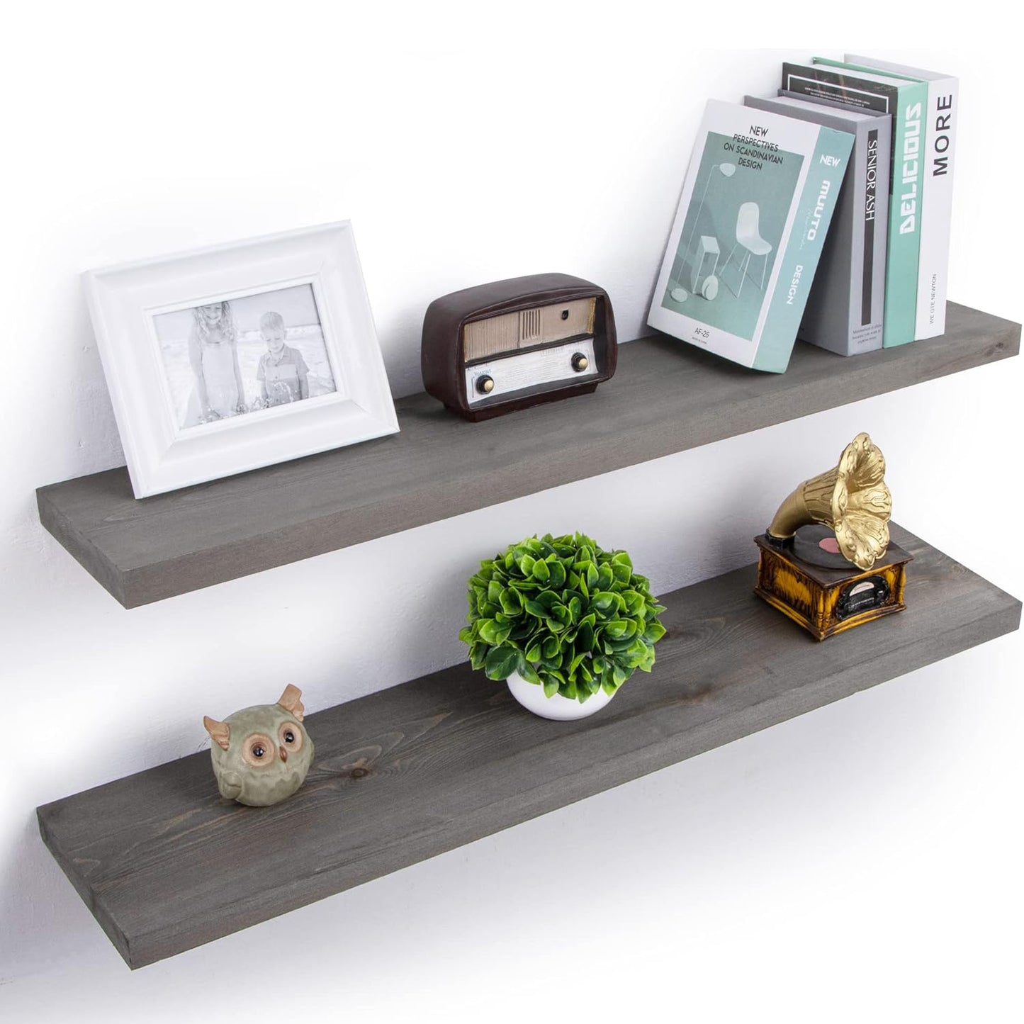 ShelfLoft 8 Inch Deep Solid Pine Wood Floating Shelves