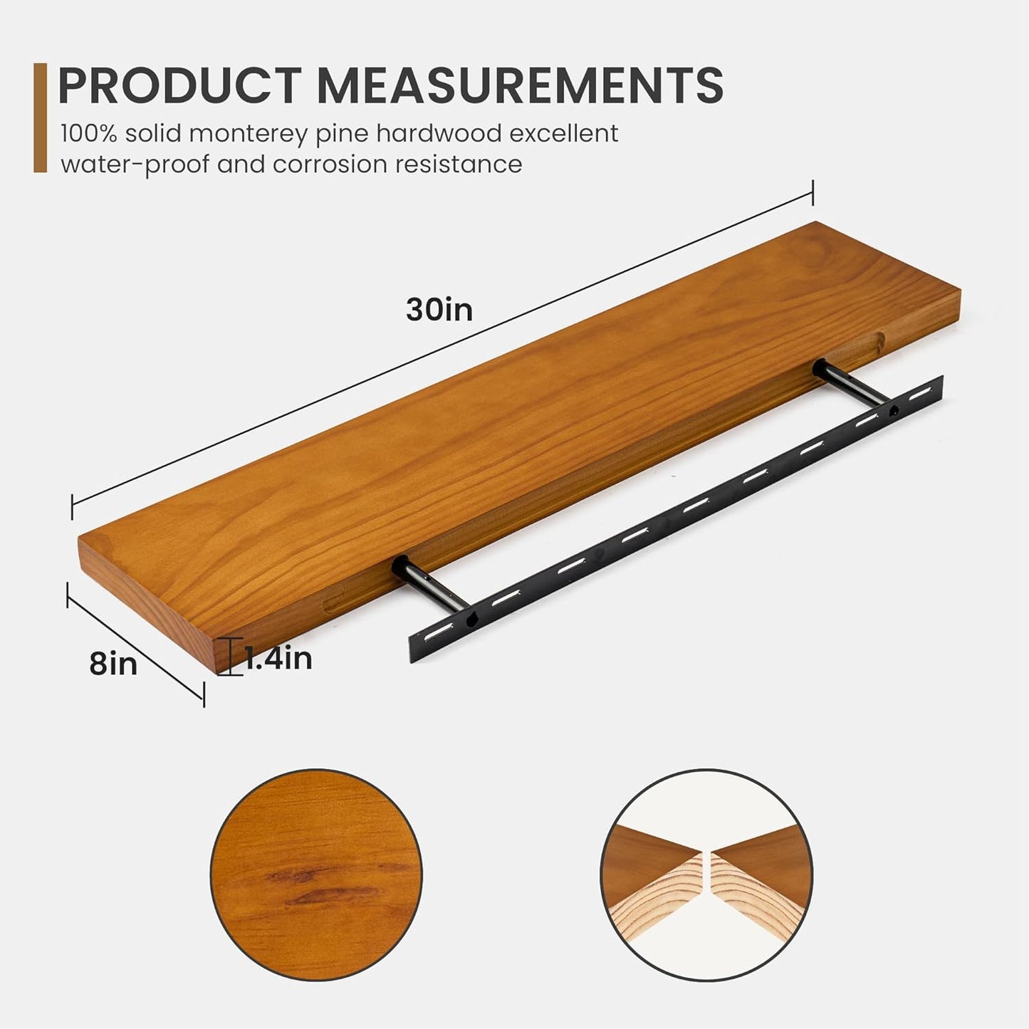 ShelfLoft 30" Wide x 8" Deep Usa-sourced Pine Wood Farmhouse Floating Shelves,2 Pack