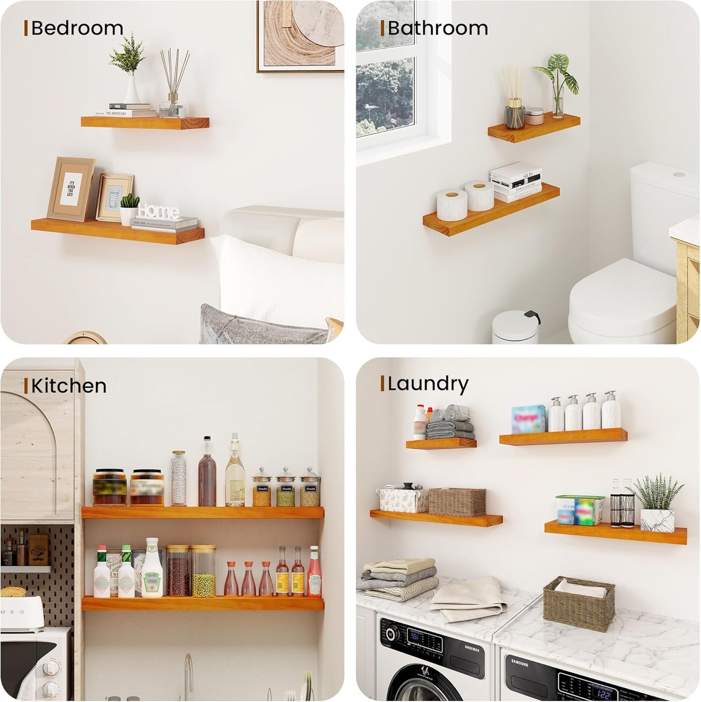 ShelfLoft 7 Inch Deep Pine Wood Floating Shelves,Set of 2