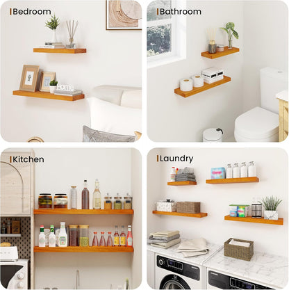 ShelfLoft 7 Inch Deep Pine Wood Floating Shelves,Set of 2