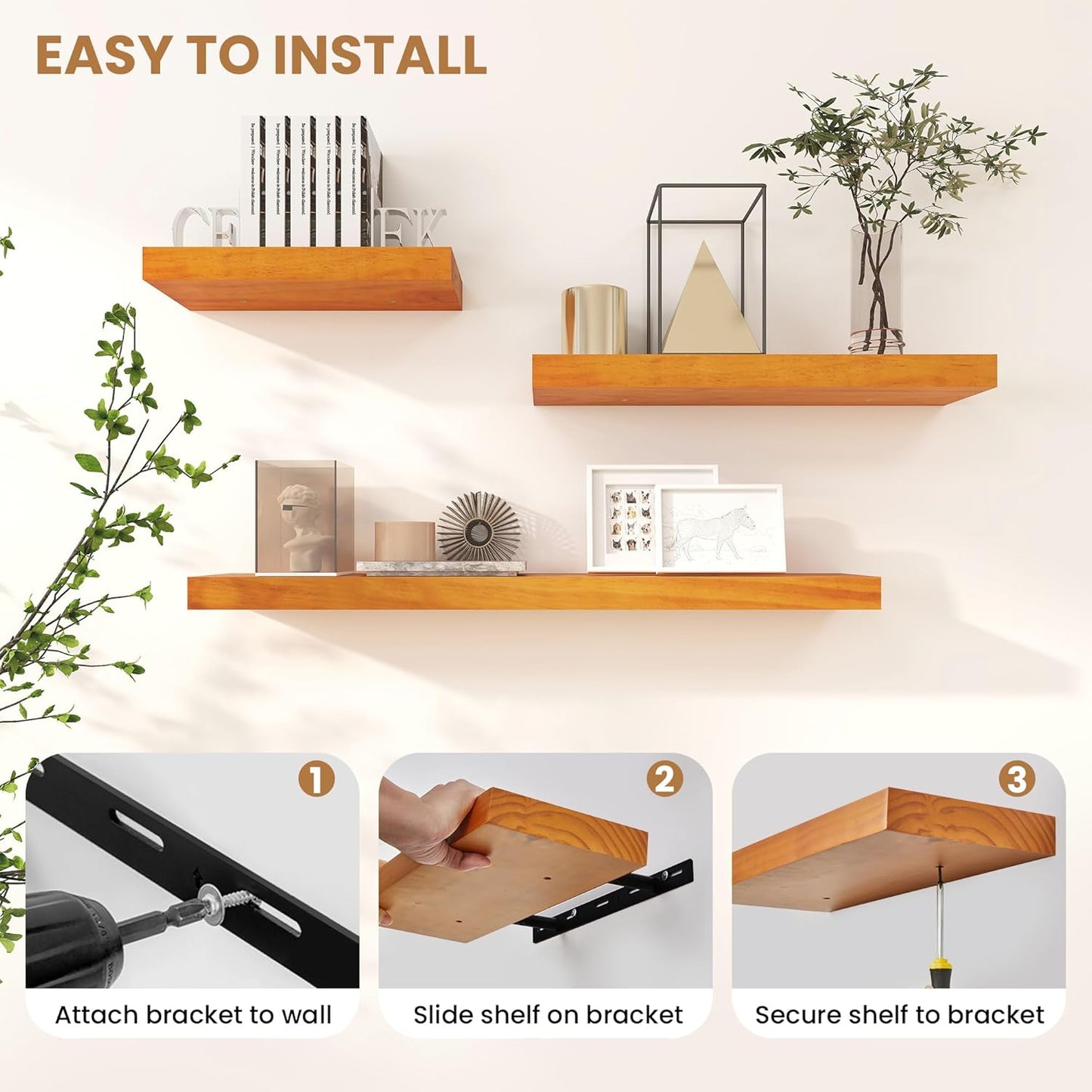 ShelfLoft 7 Inch Deep Pine Wood Floating Shelves,Set of 2