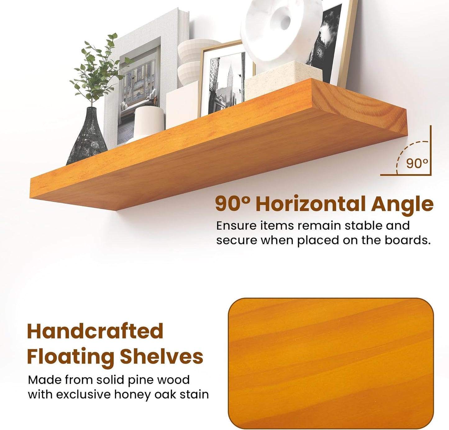 ShelfLoft 7 Inch Deep Pine Wood Floating Shelves,Set of 2