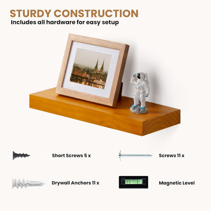 ShelfLoft 7 Inch Deep Pine Wood Floating Shelves,Set of 2