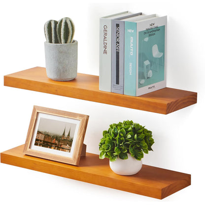 ShelfLoft 7 Inch Deep Pine Wood Floating Shelves,Set of 2