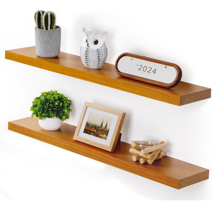 ShelfLoft 7 Inch Deep Pine Wood Floating Shelves,Set of 2