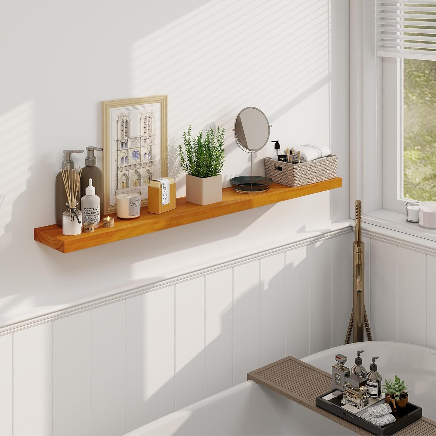 ShelfLoft 7 Inch Deep Pine Wood Floating Shelves,Set of 2