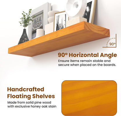 ShelfLoft 7 Inch Deep Pine Wood Floating Shelves,Set of 2