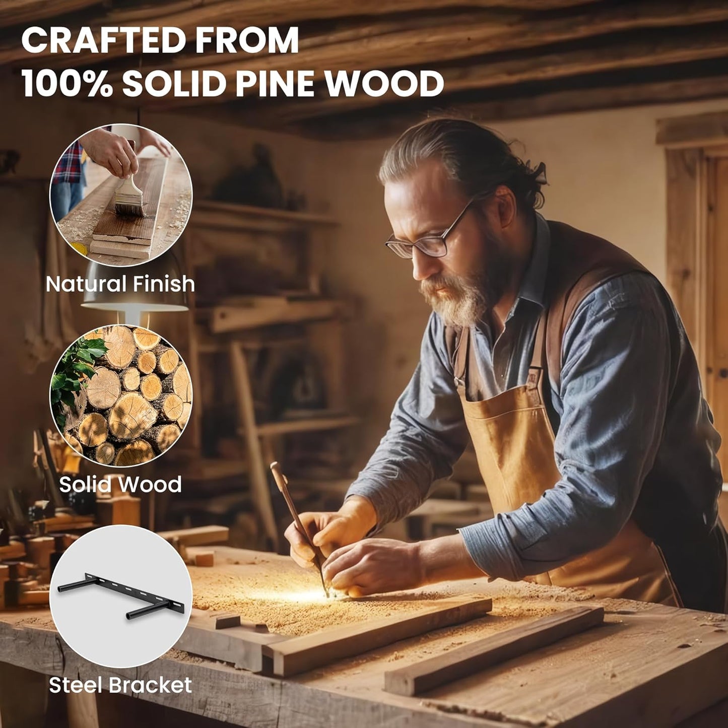 ShelfLoft 7 Inch Deep Pine Wood Floating Shelves,Set of 2