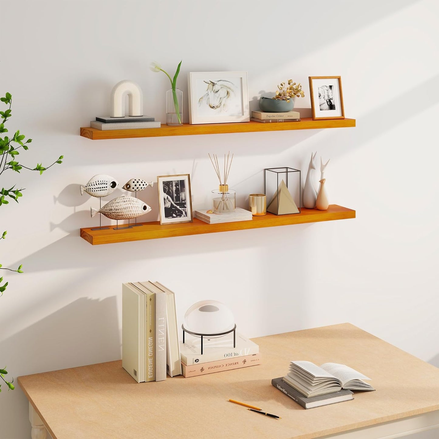 ShelfLoft 7 Inch Deep Pine Wood Floating Shelves,Set of 2