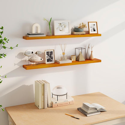 ShelfLoft 7 Inch Deep Pine Wood Floating Shelves,Set of 2