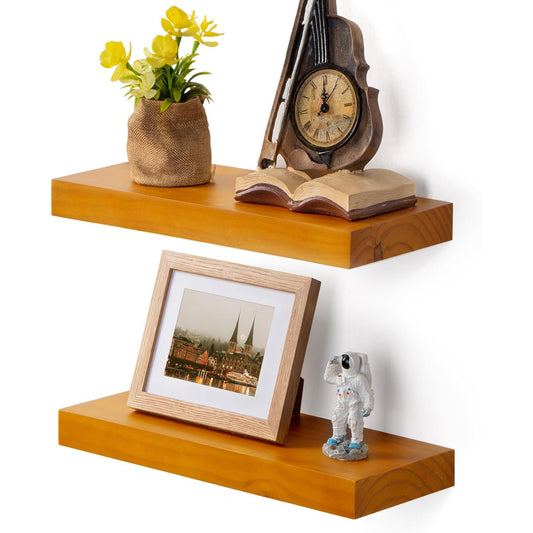 ShelfLoft 7 Inch Deep Pine Wood Floating Shelves,Set of 2