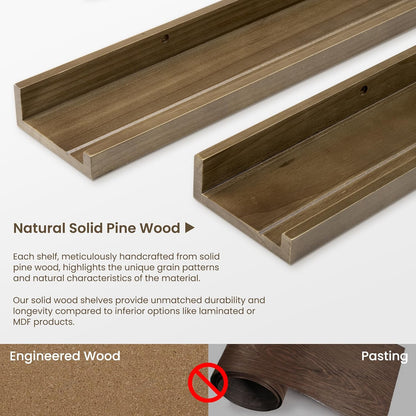 ShelfLoft 5.1 Inch Deep Picture Ledge Shelf Pine Wood Floating Shelves,Set of 2